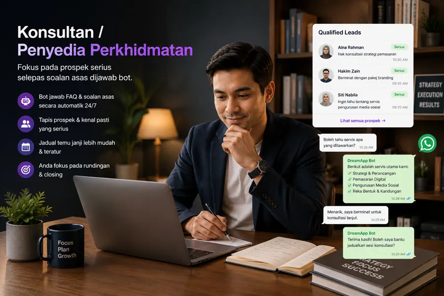 Visual konsultan atau penyedia servis menjelaskan pakej